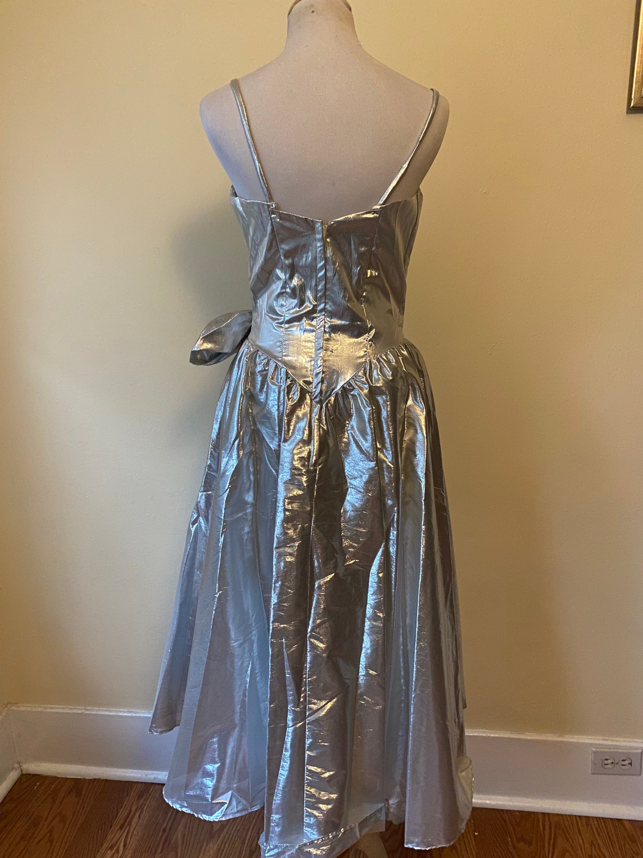 70's Silver Lamé Party Dress With Bow Detail XS to Etsy