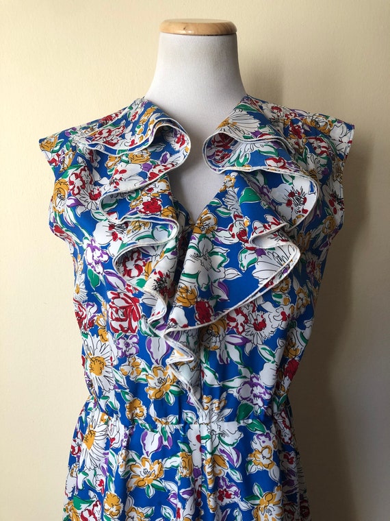 Vintage Sleeveless Dress with Peppy Spring Floral… - image 1