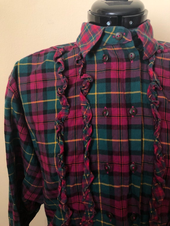 Vintage Cottagecore Double-Breasted Flannel Blous… - image 1