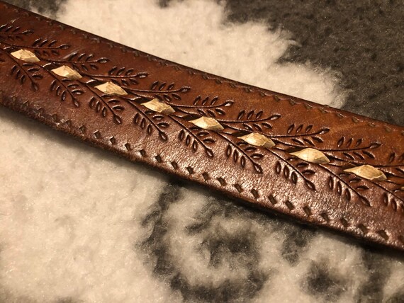 Vintage Cottagecore Tooled Leather Belt || XL / W… - image 2