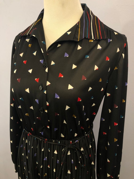 1970's Disco Era Black Shirt Dress with Colorful … - image 2