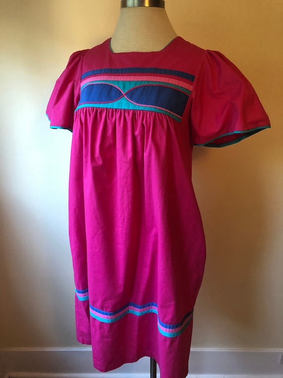 80s Pink Cotton Dress || Medium