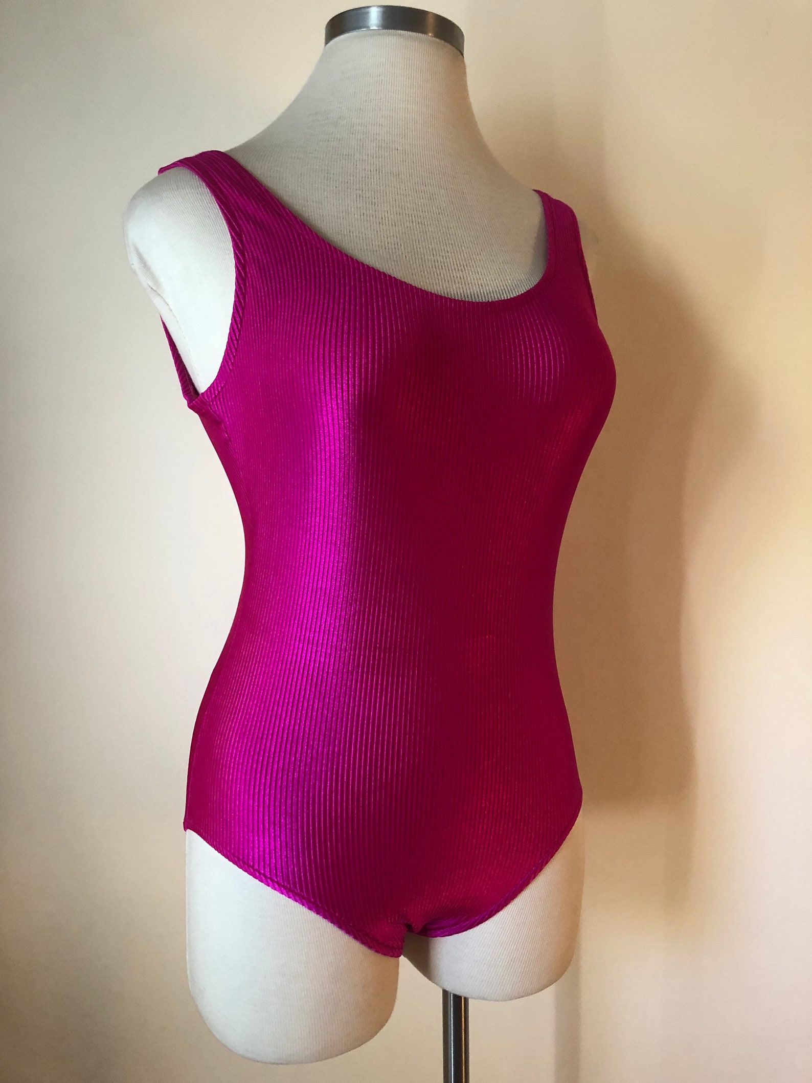 Vintage Hot Pink Ribbed One Piece Swimsuit Size 16 Etsy
