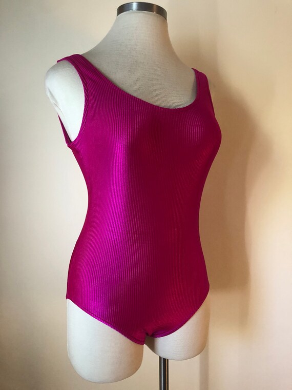 Vintage Hot Pink Ribbed One Piece Swimsuit ||  Si… - image 2