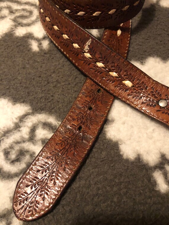 Vintage Cottagecore Tooled Leather Belt || XL / W… - image 4