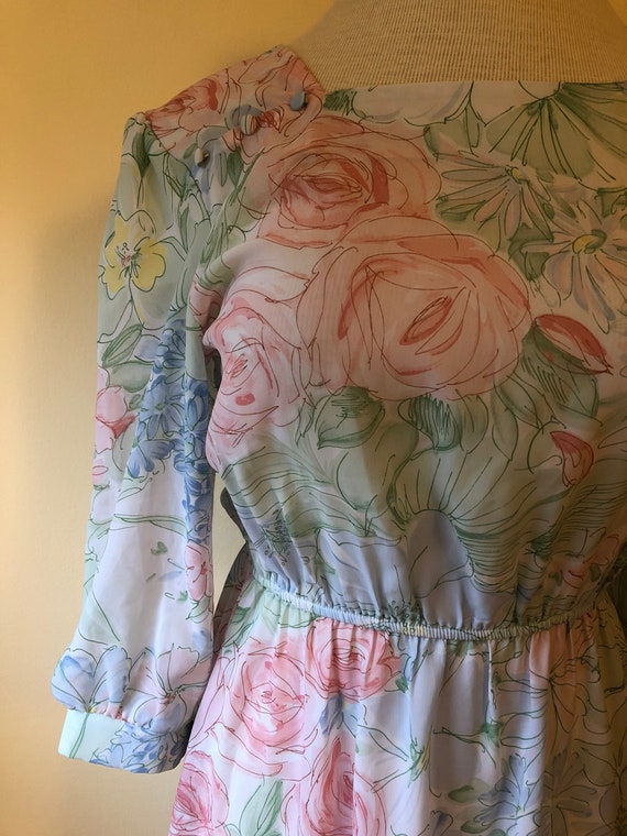 80s Pastel Rose Print Dress || Large