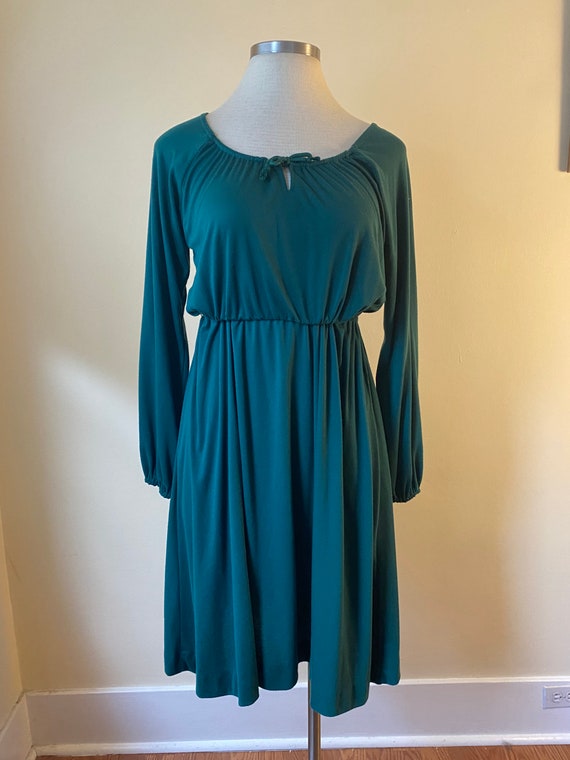 1970s Emerald Green Day Dress by Verona || Large - image 7