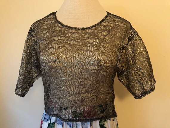 1970s Disco Lace Crop "Mullet" Top — Black and Go… - image 5