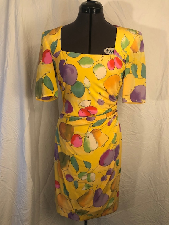 Vintage Ungaro Parallel Paris Fruit Print Dress ||