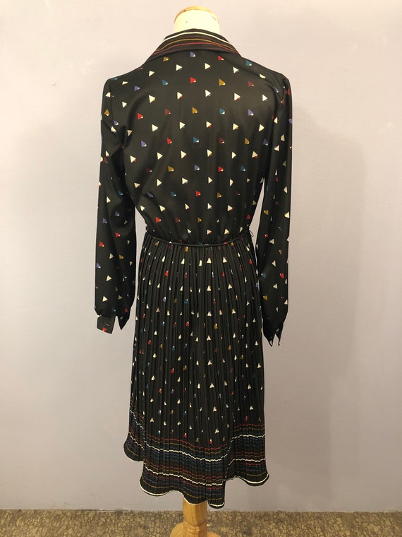 1970's Disco Era Black Shirt Dress with Colorful … - image 6