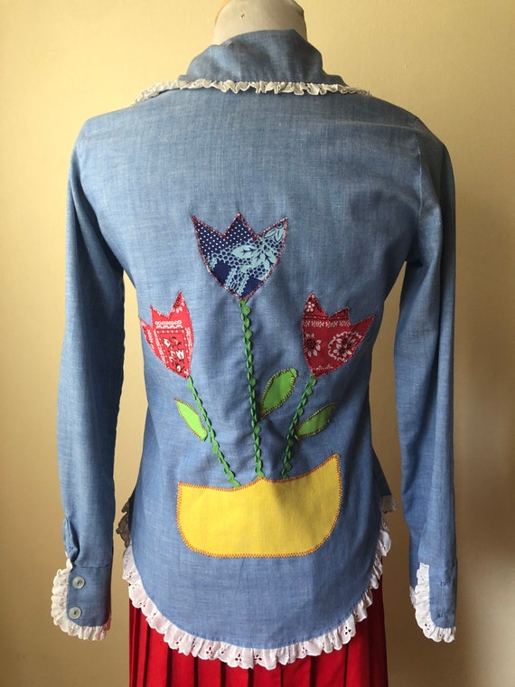 1960's Chambray Appliqué Button-Up by Yum Yum wit… - image 1