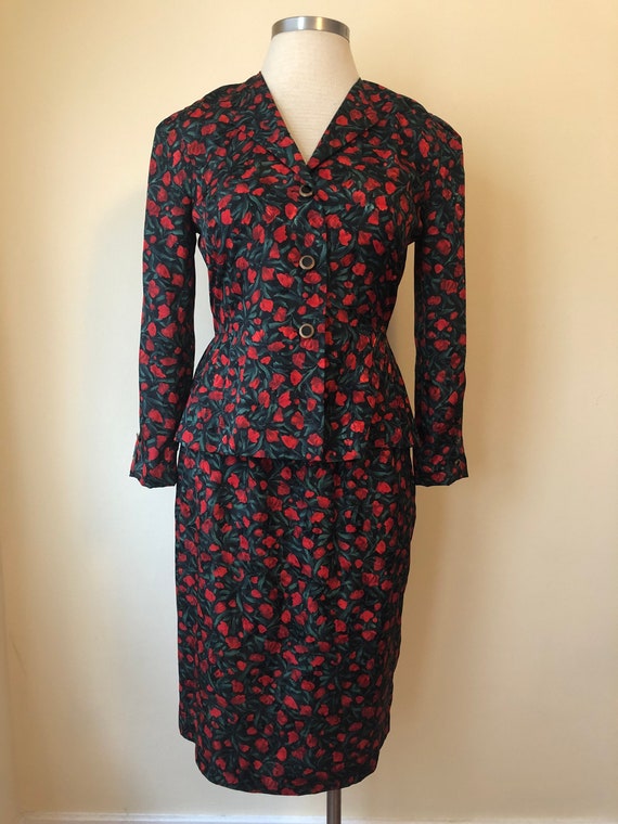 Gorgeous 1980's does 1940's Rose Skirt Suit Set b… - image 8