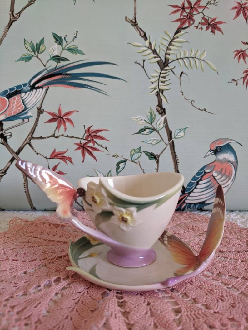 Franz collectable porcelain butterfly tea cup and saucer. Etsy