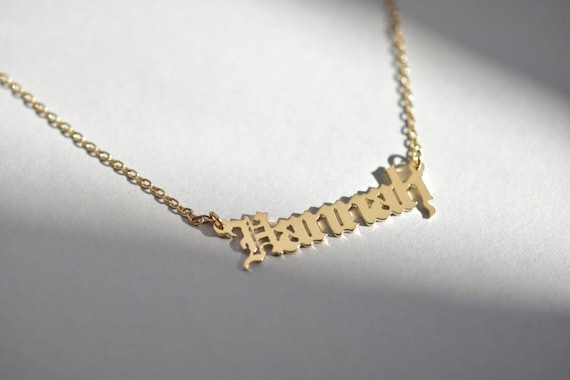 Gold Or Silver Made In New York Old English Letter Name Necklace Gothic Name Necklace Bridesmaid Gift Gift For Her Custom Necklace Necklaces Jewelry Valresa Com