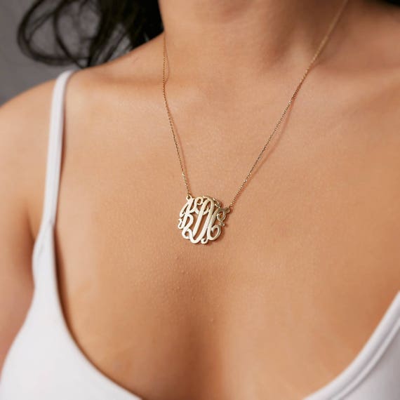 Silver Monogram Necklace,3 Initial Monogram Necklace,Personalized Necklace,Christmas Gift Birthday Gift-/%100 Handmade