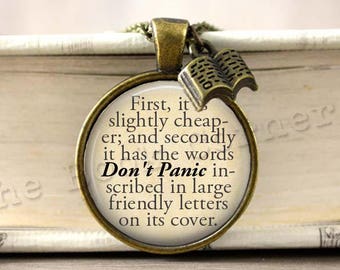 Douglas Adams, 'Don't Panic' The Hitchhiker's Guide to the Galaxy Quote Necklace, Keychain, Literary Key ring