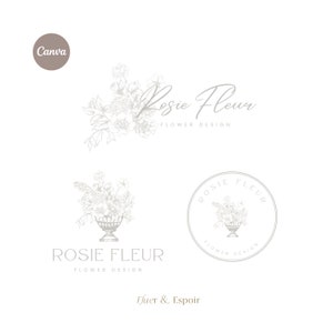 flower in vase logo,  botanical Canva Templates DIY logo, florist, floral, line art, branding photography,  transparent logos
