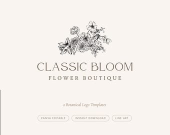 Botanical Photography Logo Templates, Line Art, Floral Design (Instant Download)