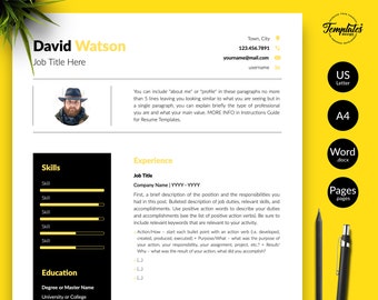 CV Template / Professional Resume Template with Photo / Resume Instant Download / Creative CV for Word and Pages + Cover Letter + References