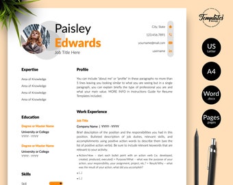 Modern Resume Template for Word & Pages / Clean and Basic CV + Cover Letter + References / 1, 2, and 3 Page Resume Design / Instant Download