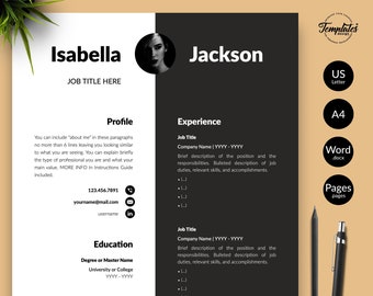 Professional Resume Template for Managers or Executives with Picture / Contemporary and Modern CV for Word & Pages / 1, 2, and 3 Page Resume