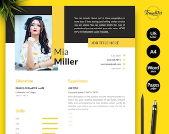 Word Resume Template / Creative Resume Design with Photo / Modern CV Template for Word and Pages / 1, 2, and 3 Page Professional Resume