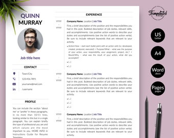 Modern Resume with Photo + Cover / Perfect CV for Word and Pages / Best Professional Resume Template Etsy / 1, 2, and 3 Page Resume Design