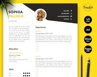 Professional CV Resume with Picture + Cover / Modern CV Template editable with Word & Pages / 1, 2, and 3 Page CV / Clean Resume for Female