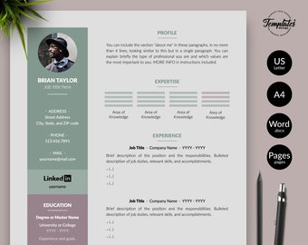 Elegant CV Resume Template for Microsoft Word and Apple Pages / Simple & Clean Resume Sample Downloadable / 1, 2, and 3 Page Modern Resume