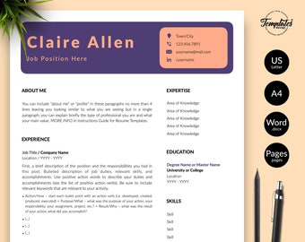 Creative CV + Cover + References / Modern Resume Design for Word & Pages / Creative Resume Template Etsy / One, Two, and Three Page Resumes