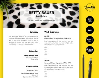 Pet Care Resume / Animal Care CV Template for Word & Pages / CV for Animal Care Workers, Pet sitters or Animal Caretakers / Instant Download
