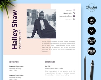 Modern Resume Template with Photo, CV Design (Word & Pages)