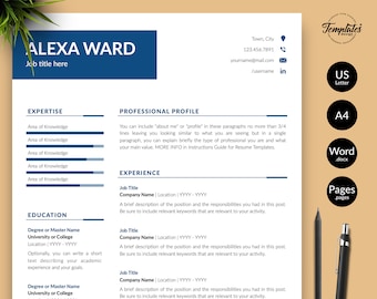 Professional Resume Template Word / 1, 2, and 3 Page Resume Simple CV Template / Basic Resume and Cover Letter for MS Word / Editable Resume