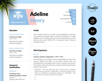 Nursing Resume Template for RN, Medical CV (Instant Download)