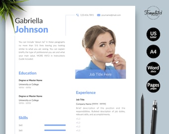 Creative and Modern CV Resume Template for Word & Pages with Photo / One, Two, and Three Page Resume with Cover Letter + References Letter