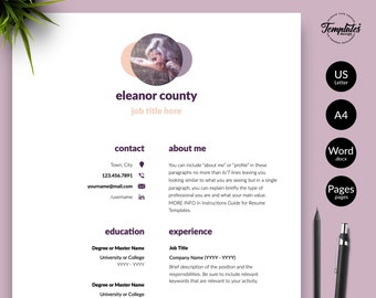 Minimalist Resume Template Word / Minimal Cv with Photo / Clean Cv Template for Word and Pages / Marketing Resume / Software Developer Cv