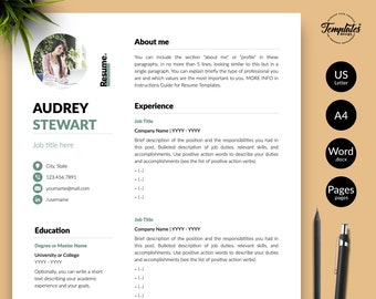 Modern Resume with Photo + Cover / Perfect CV for Word and Pages / Best Professional Resume Template Etsy / One, Two, and Three Page Resume