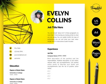 Creative & Modern Resume CV Template for Word and Pages / CV Design / 1, 2, and 3 Page Resume Design + Cover + References / Instant Download