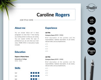 Resume Template Modern / Printable CV Template Mac or Pc / Professional and Creative Resume for Word & Pages / 1, 2, and 3 Page CV Design