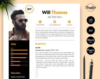 Creative & Modern Resume Template with Photo / Professional CV Template + Cover / One, Two, and Three Page Resume Design / Instant Download