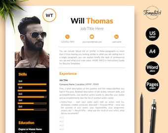 Modern Resume Template with Photo, Cover Letter (Instant Download)