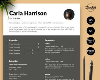 Modern Resume Template with Photo, CV Design (Digital Download)