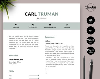 Elegant CV Resume Template / Resume for Microsoft Word and Apple Pages / Simple & Clean Resume Format Downloadable / 1, 2, and 3 Page Resume