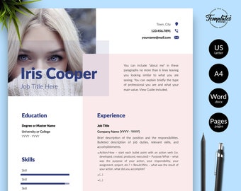 Best Modern & Elegant Resume Template for Word / CV Template Word and Pages with Cover / One, Two, and Three Page Resume / Digital Download