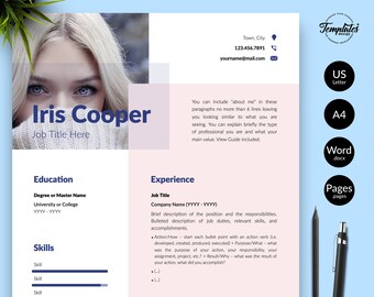 Modern Resume Template for Word & Pages, Elegant CV Design (Digital Download)