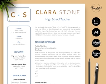 Creative Resume Template for Teacher / Teacher CV for Word & Pages / Professional Teacher Resume Design with Cover Letter / Instant Download