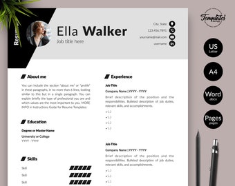 Creative CV with Photo + Cover / Modern Resume Design for Word & Pages / Best Resume Template Etsy / One, Two, and Three Page Resume Design