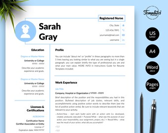 Registered Nurse Resume Template for Word, RN CV (Instant Download)