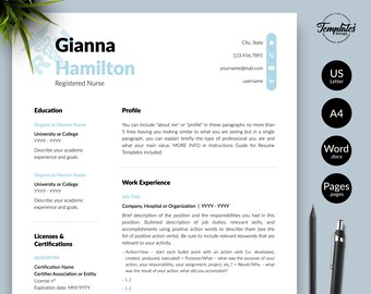 Registered Nurse Resume Template, Medical CV (Digital Download)