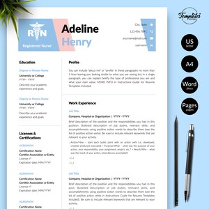 Nursing Resume Template for Word / Registered Nurse CV Resume Template / Medical CV Resume / RN & Doctor Resume Template Instant Download